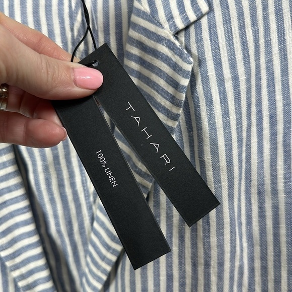 Tahari 100% linen blue and white striped jacket size small. NWT. - Picture 4 of 9